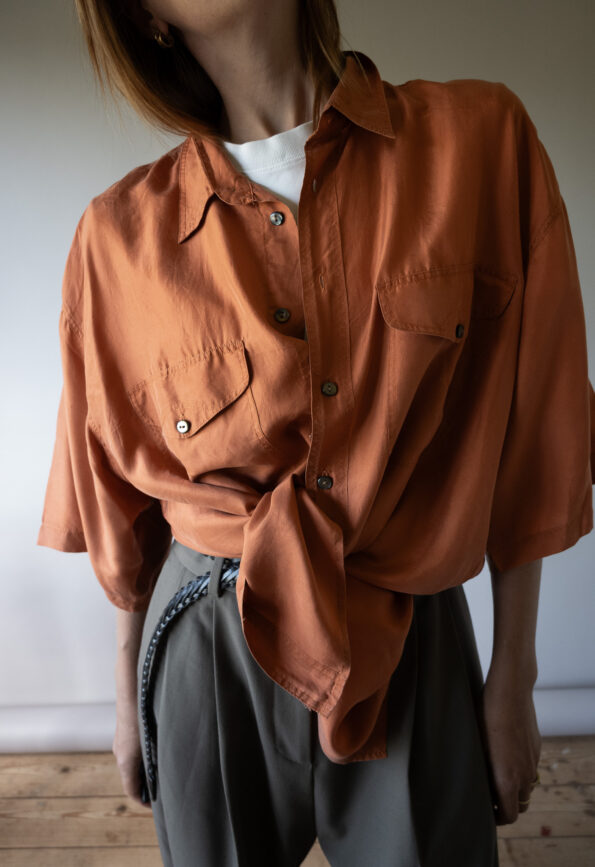 The 100% silk burnt orange oversized blouse - Size up to XL