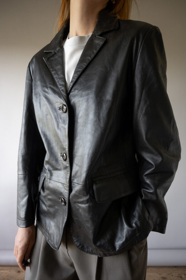 The black 100% leather blazer - Size up to 38 - Image 2