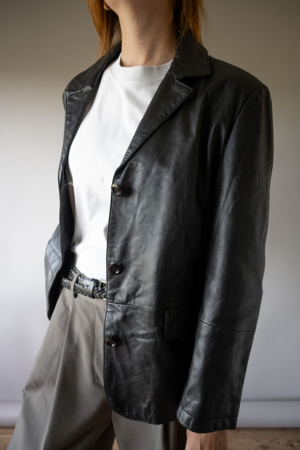 The black 100% leather blazer - Size up to 38