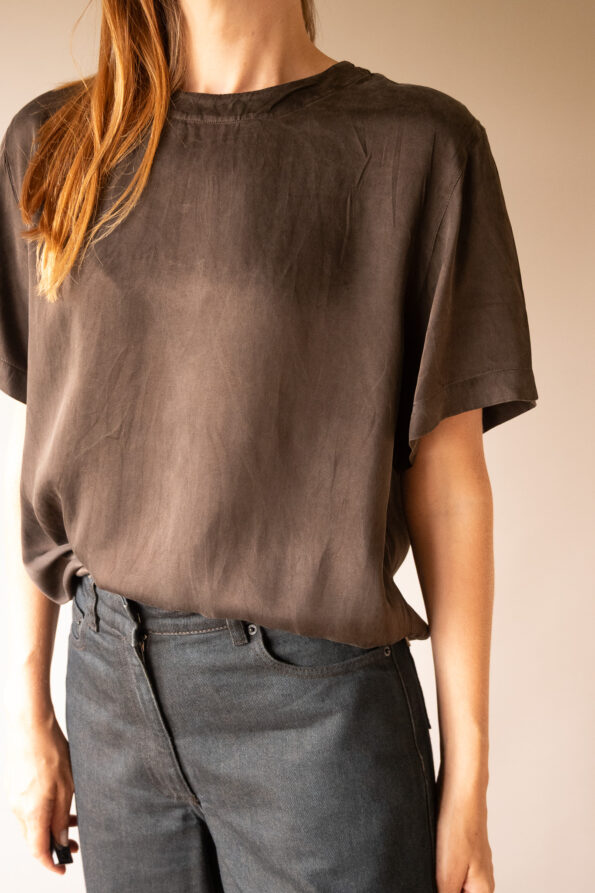 The deep brown satin silk top - Size up to M - Image 2