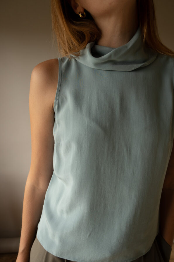 The 100% silk mist blue top - Size up to M