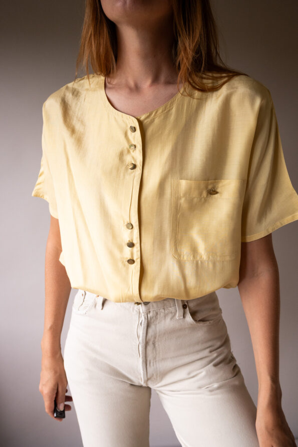 The 100% silk detailed butter yellow top - Size up to L