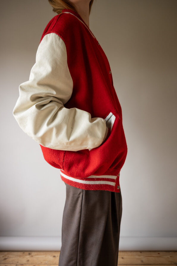 The vintage leather and wool varsity bomber jacket - Size up to 42 - Image 5