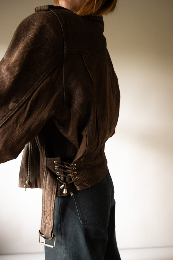 The chocolate brown 100% leather biker jacket - Size up to S - Image 8