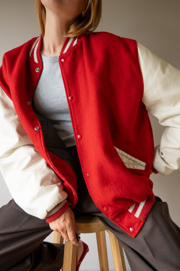 The vintage leather and wool varsity bomber jacket - Size up to 42