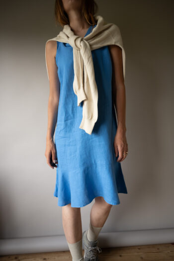 The 100% linen sky blue summer dress - Size up to M