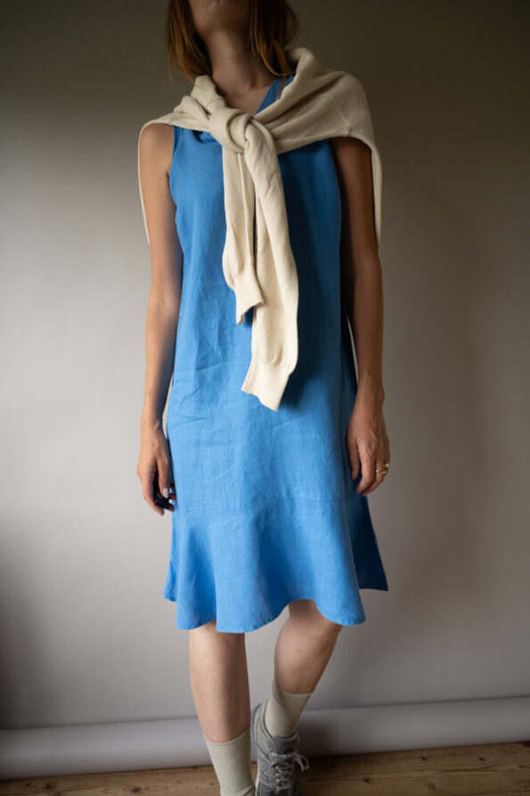 The 100% linen sky blue summer dress - Size up to M