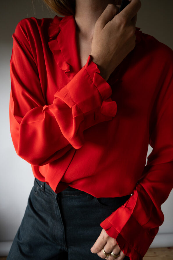 The 100% silk ruffle detail red blouse - Size up to M - Image 2