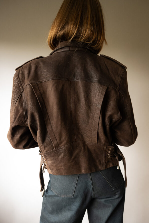 The chocolate brown 100% leather biker jacket - Size up to S - Image 2