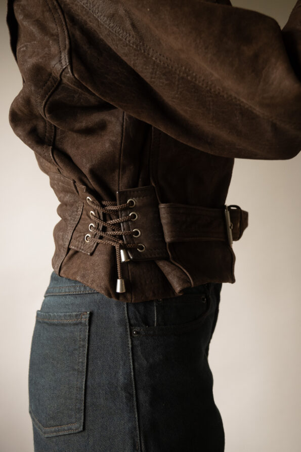 The chocolate brown 100% leather biker jacket - Size up to S
