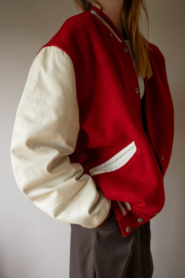 The vintage leather and wool varsity bomber jacket - Size up to 42 - Image 4