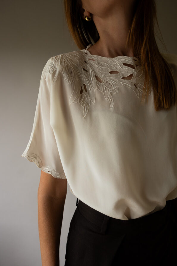 The perfect 100% silk off white open worked top - Size up to 38