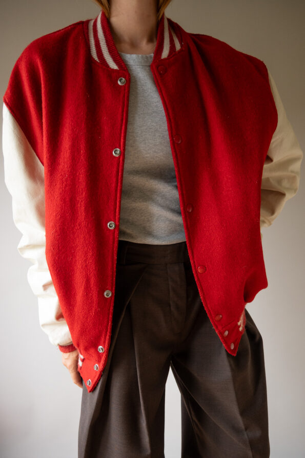 The vintage leather and wool varsity bomber jacket - Size up to 42 - Image 7