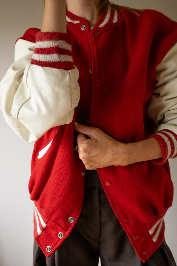 The vintage leather and wool varsity bomber jacket - Size up to 42 - Image 3