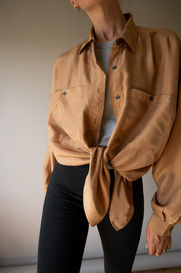 The 100% silk caramel beige shirt - Size up to XL - Image 4