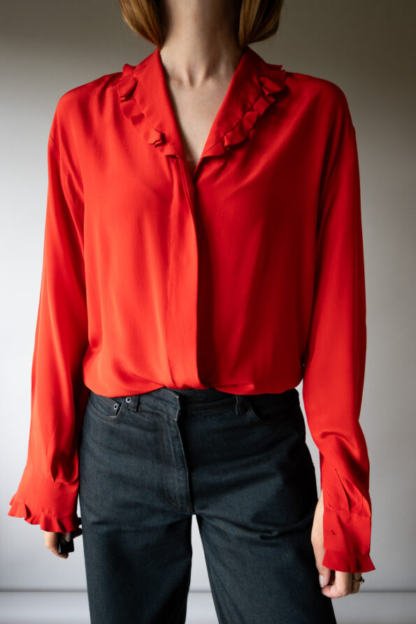 The 100% silk ruffle detail red blouse - Size up to M - Image 4
