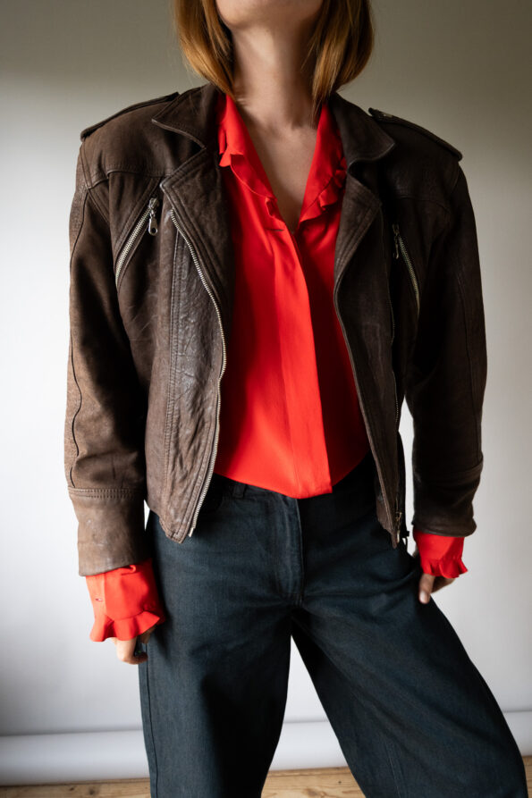 The chocolate brown 100% leather biker jacket - Size up to S - Image 9