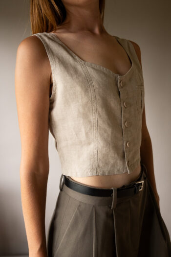 The 100% linen cropped waistcoat - Size up to 36