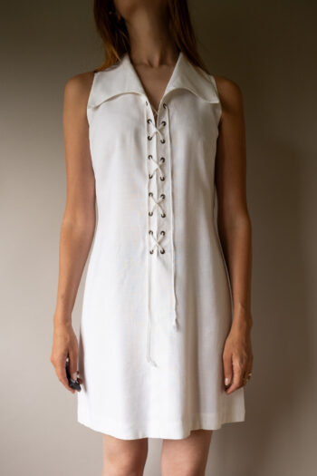 The lacing detail linen mini dress - Size up to 38