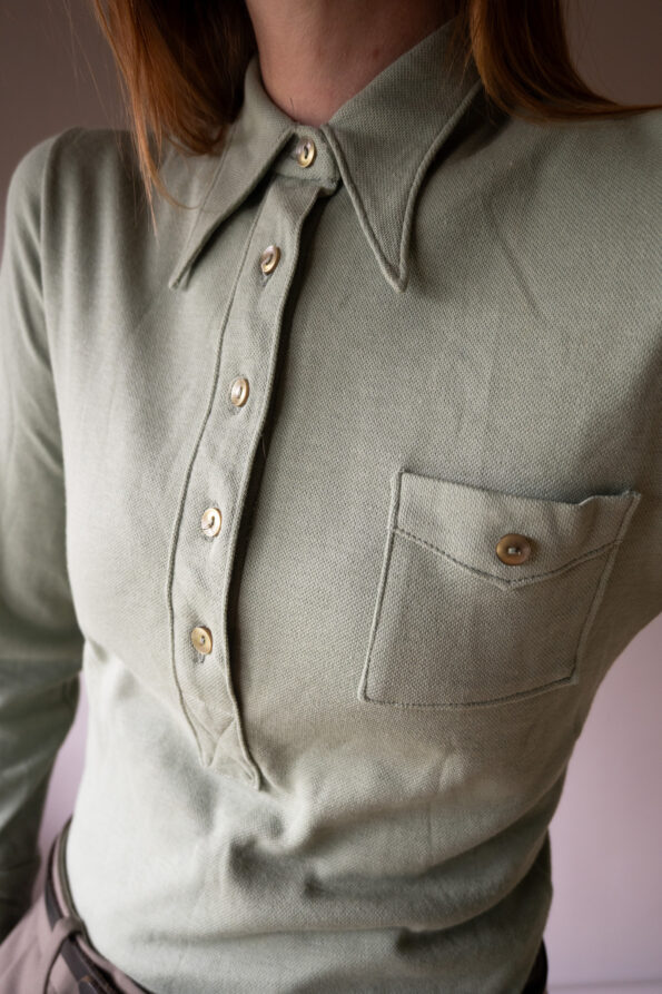 The 1970’s pointy collar jersey in mint green - Size up to XS - Image 6