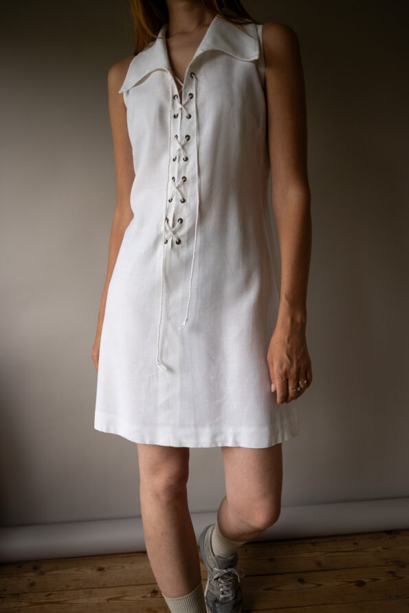 The lacing detail linen mini dress - Size up to 38 - Image 4