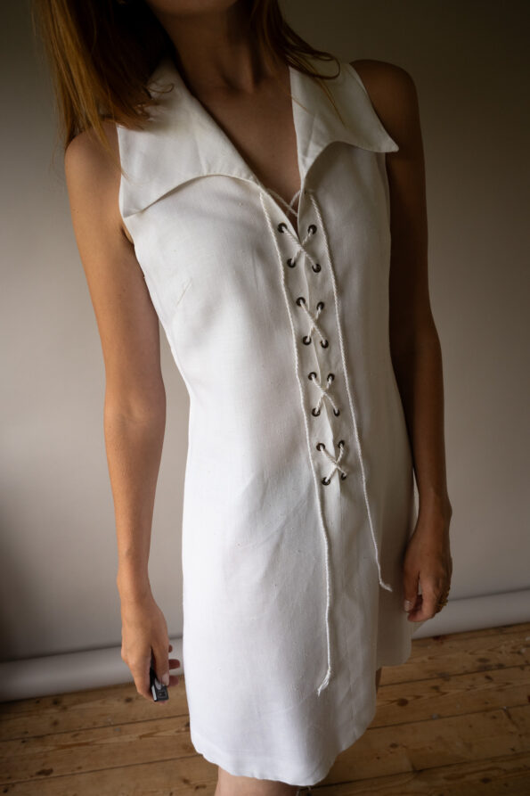 The lacing detail linen mini dress - Size up to 38 - Image 3