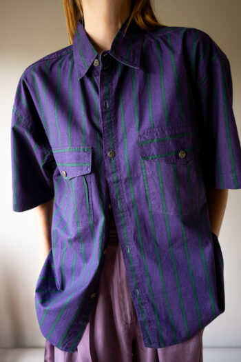 The purple green striped cotton shirt - Size up to XL