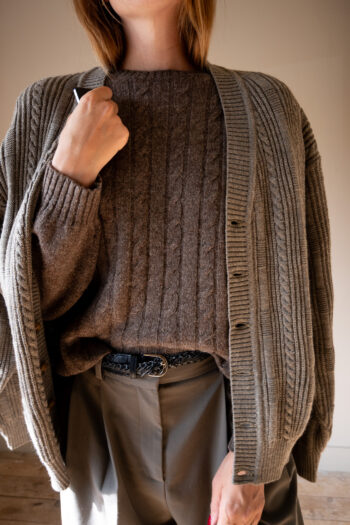 The moose brown cable knit in 100% wool - Size up to L