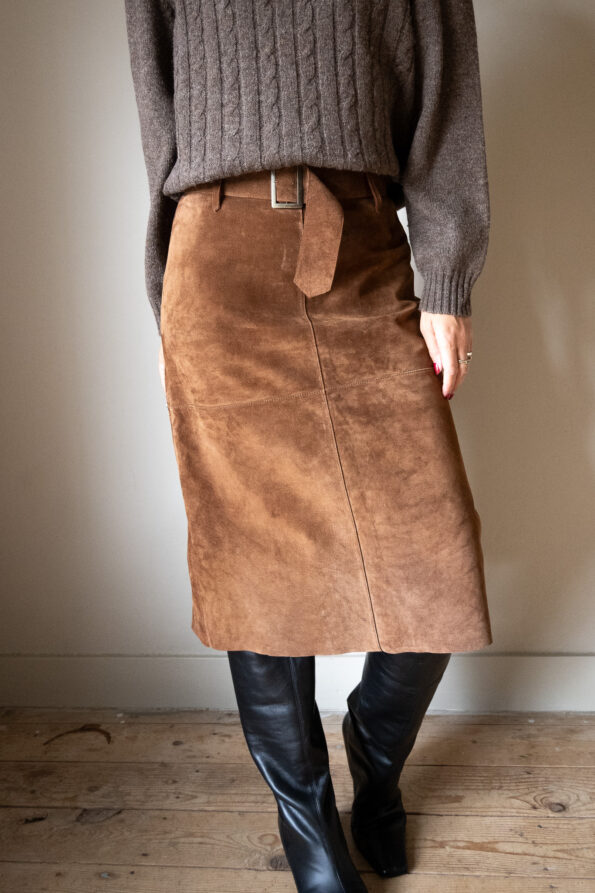 The suede cognac pencil skirt - Size up to M